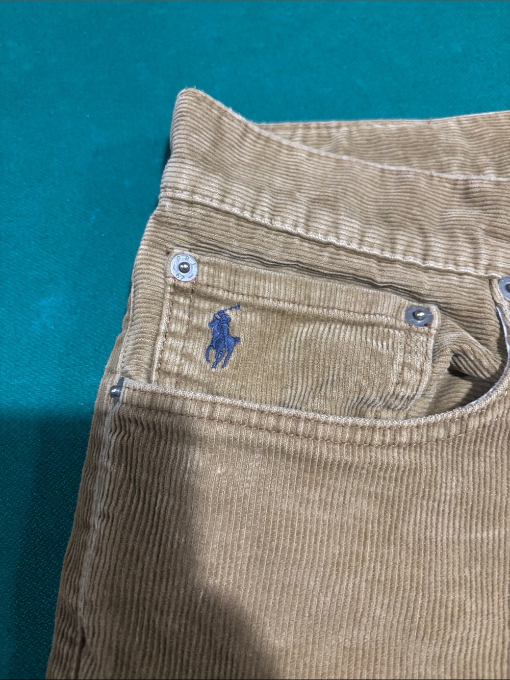 Ralph Lauren Tan Corduroy Pants with Navy Pony Embroidery